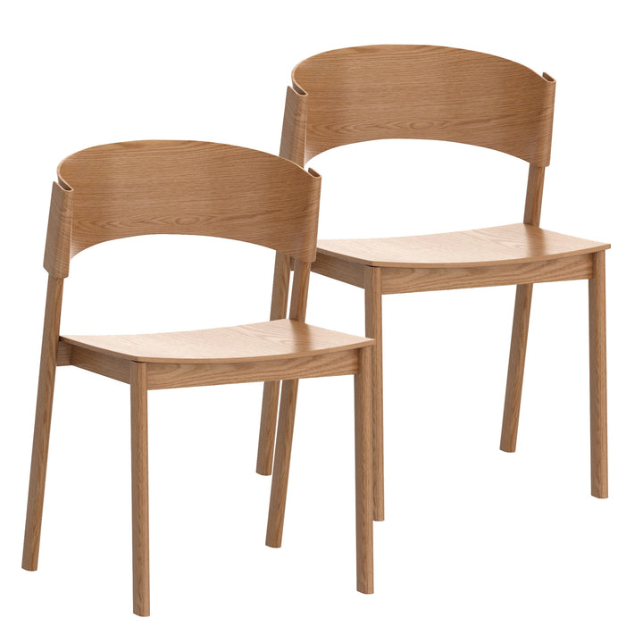 Kervano Modern Round Dining Table Set with 4 Stackable Oak Dining Chairs