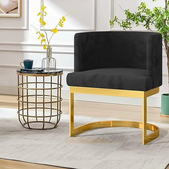 "Lorenzo Premium Black Velvet Accent Chair with Stunning Gold Base – A Touch of Elegance and Modern Luxury for Your Home"