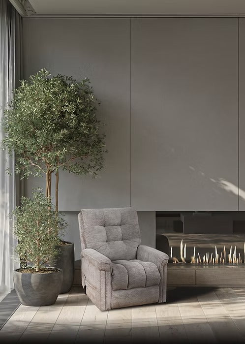 Elvexo Lift Chair in Soft Grey Fabric with Wired Remote Control &amp; High-Density Comfort Seating