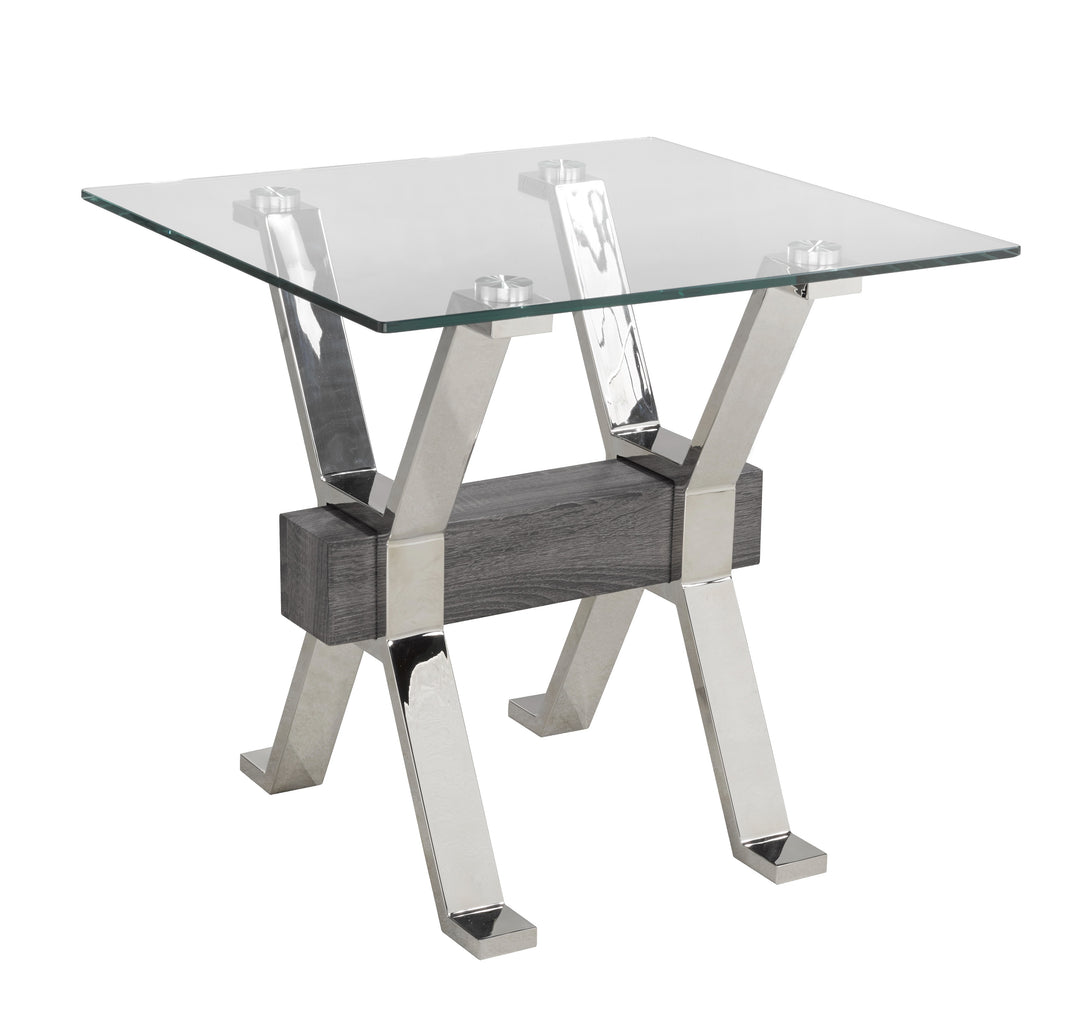 Norwick Modern Glass End Table – 12mm Tempered Glass Top with Chrome Metal Frame, Geometric Sculptural Base and Contemporary Living Room Accent Table