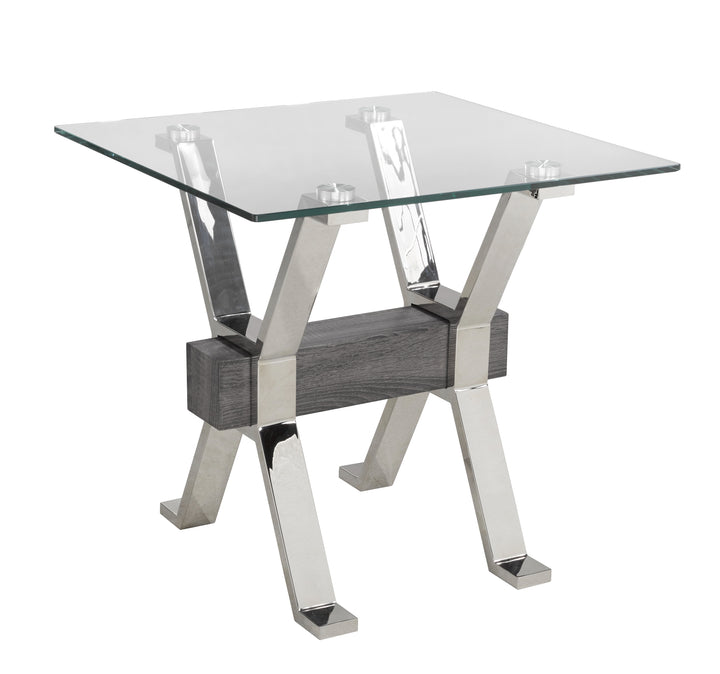 Norwick Modern Glass End Table – 12mm Tempered Glass Top with Chrome Metal Frame, Geometric Sculptural Base and Contemporary Living Room Accent Table