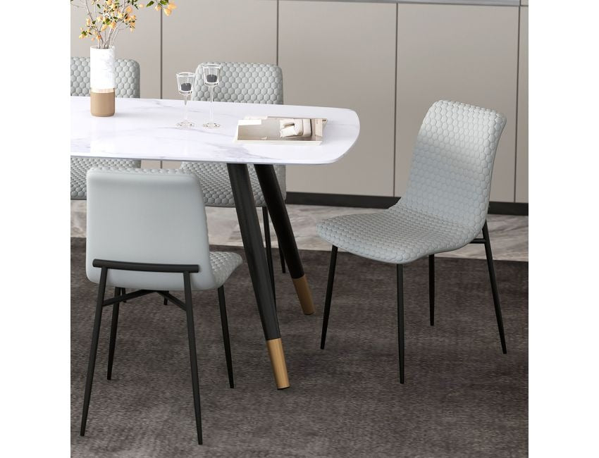 Miraggio Modern Faux Leather Dining Chair Set of 2 – Matte Black Upholstered Chairs with Hexagon-Stitch Detailing and Matte Black Metal Legs