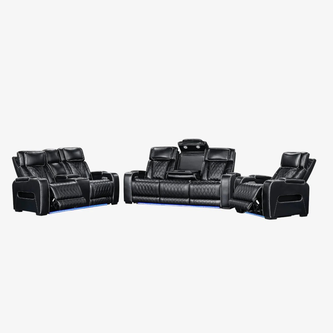 Tivaro Recliner Set – Sleek Black, 3-Piece Power Recliner (Chair + Loveseat + Sofa)