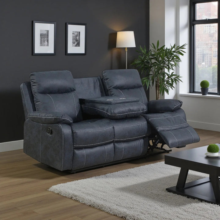 Novaro Fabric Upholstered Manual Recliner Sofa - Blue | Comfortable, Durable, Stylish & Functional