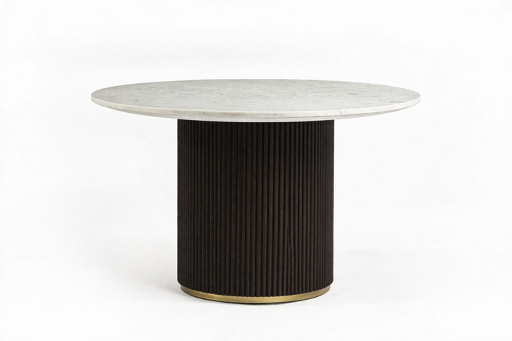Avendor Round Dining Table – Marble Top with Fluted Solid Mango Wood Pedestal