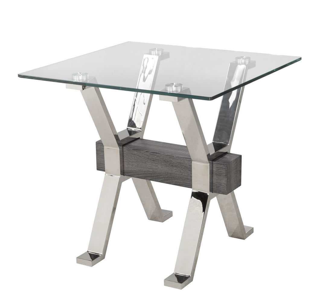 Norwick Modern Glass End Table – 12mm Tempered Glass Top with Chrome Metal Frame, Geometric Sculptural Base and Contemporary Living Room Accent Table