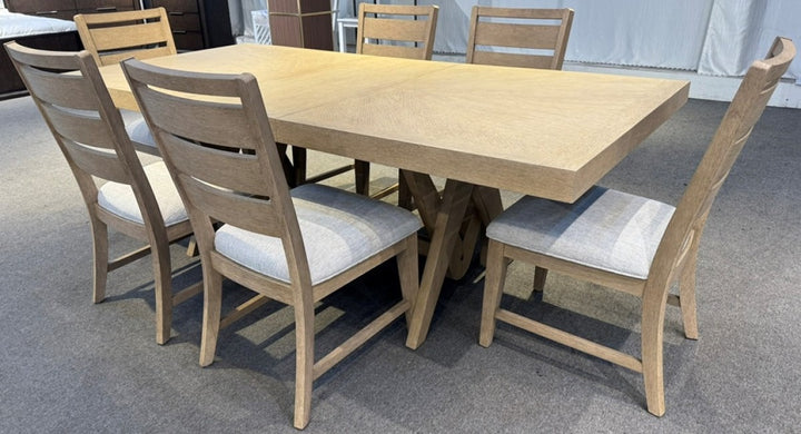 Everest Solid Wood Dining Table with Crisscross Pedestal Base | Modern Natural Oak Finish Design