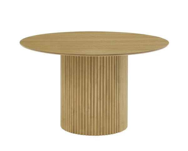 Mapleton Round Dining Table with Knife-Edge Top & Grooved Base | Modern Oak Veneer Design