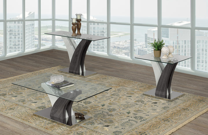 Nero Luxe Contemporary Glass Coffee Table with Sculptural Chrome Base for Modern Home Interiors