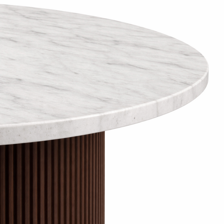 Avendor Round Dining Table – Marble Top with Fluted Solid Mango Wood Pedestal