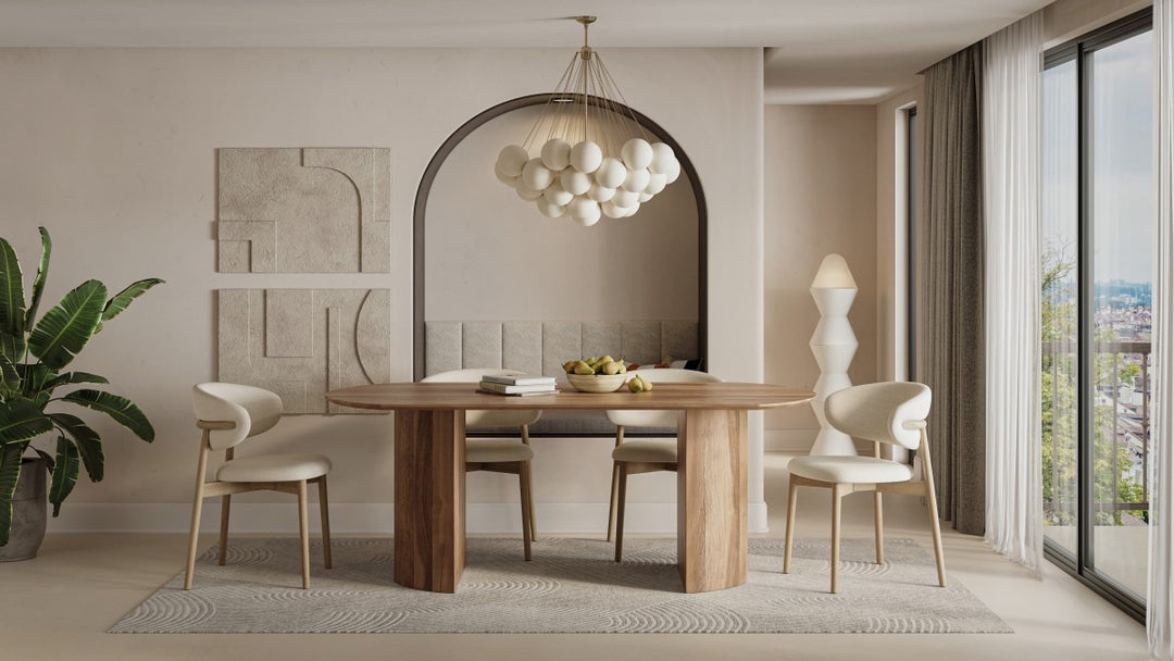 Montavio Dining Table – Solid Mango Wood with Dual Curved Pedestal Base