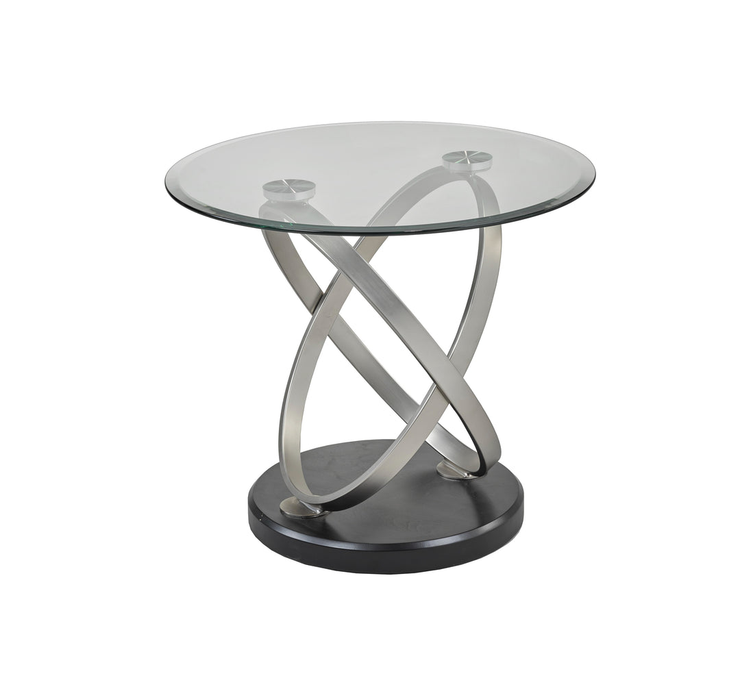 Elvaron Modern Glass Coffee Table – 22" Tempered Glass Top Center Table with Sculpted Dual-Oval Metal Base, Aluminum Ring Detail and Contemporary Luxury Design
