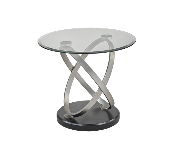 Elvaron Modern Glass Coffee Table – 22" Tempered Glass Top Center Table with Sculpted Dual-Oval Metal Base, Aluminum Ring Detail and Contemporary Luxury Design