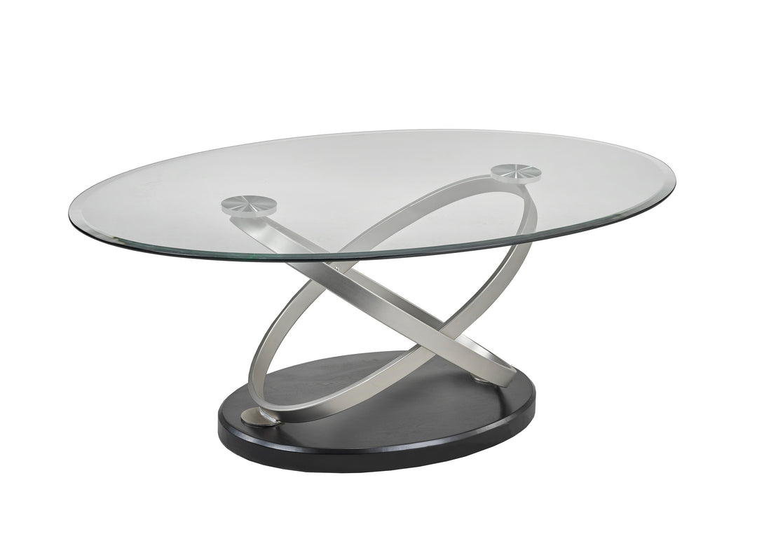 Montclair Luxury Tempered Glass Coffee Table with Sculptural Chrome Base for Modern Living Rooms