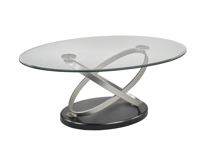 Montclair Luxury Tempered Glass Coffee Table with Sculptural Chrome Base for Modern Living Rooms