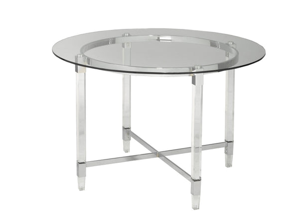 Ariston Modern Circular Glass Dining Table with Chrome Metal Frame & Acrylic Legs | Compact Contemporary Design