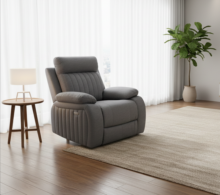 Vento Glider/Recliner – Premium Grey Textured Fabric Upholstery with HD Foam Seating, Pillow Top Armrests and Smooth Gliding Reclining Mechanism for Modern Living Spaces