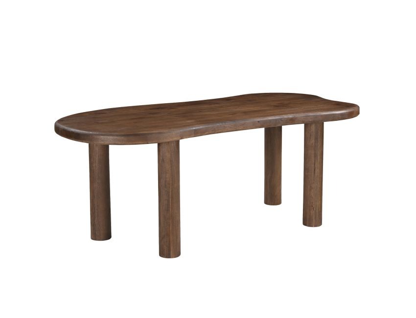 Bellmont 7-Piece Freeform Solid Mango Wood Dining Table Set with Dark Walnut Finish & Multi-Tone Boucle Upholstered Chairs