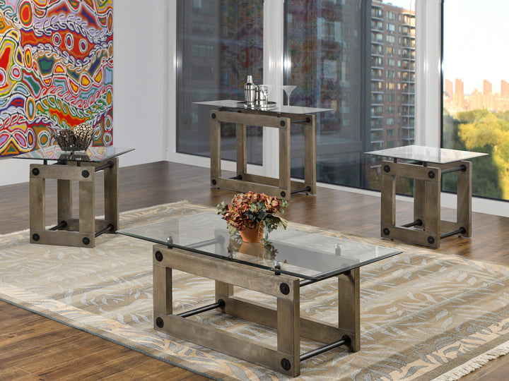 Oro Table Modern Living Room Coffee Table with Sleek Glass Top and Unique Ash Brown Finish Base