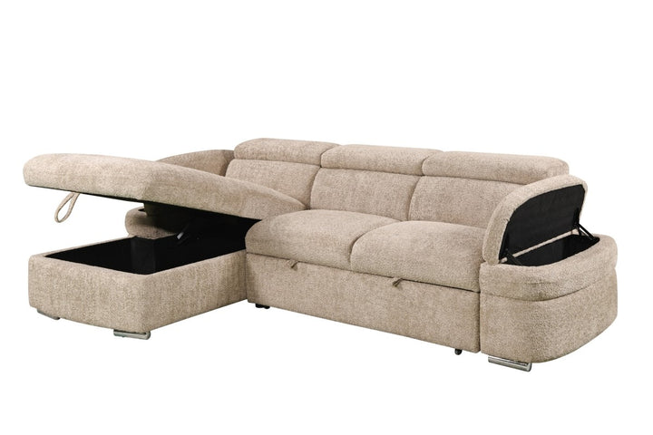 Ashbourne Sectional Sleeper Sofa with Pull-Out Bed, Storage Chaise and Premium Fabric Upholstery