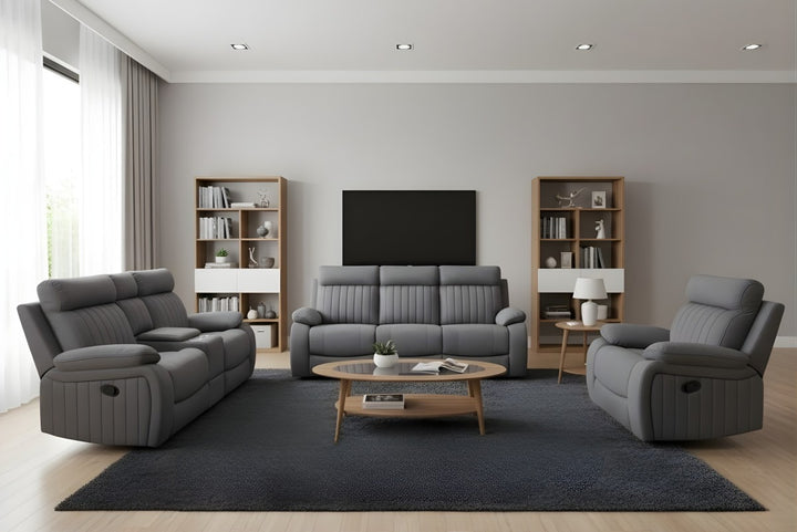 Vento Glider/Recliner – Premium Grey Textured Fabric Upholstery with HD Foam Seating, Pillow Top Armrests and Smooth Gliding Reclining Mechanism for Modern Living Spaces
