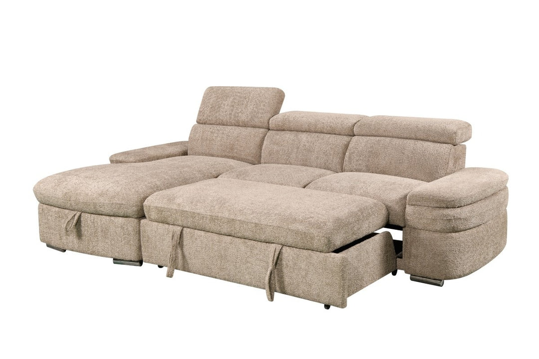 Ashbourne Sectional Sleeper Sofa with Pull-Out Bed, Storage Chaise and Premium Fabric Upholstery