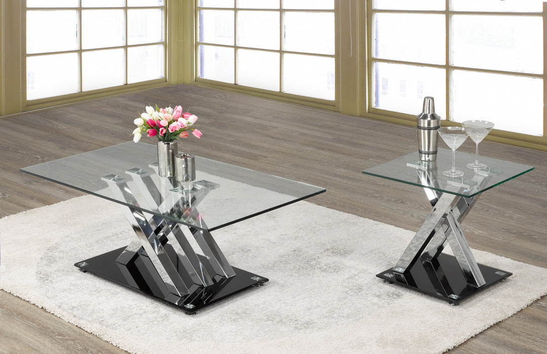 Bellagio Premium Coffee Table with Thick Tempered Glass and Unique Cross Post Chrome Base for Elegant Interiors