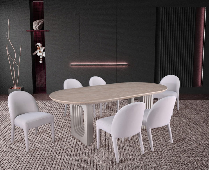 Serenza Beige 7-Piece Dining Set with Pedestal Base Table