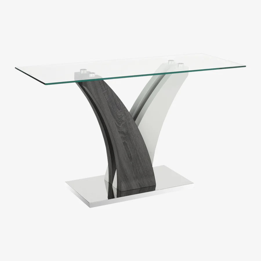 Opulence Edge Sofa Table – Tempered Glass & Chrome Pedestal Base