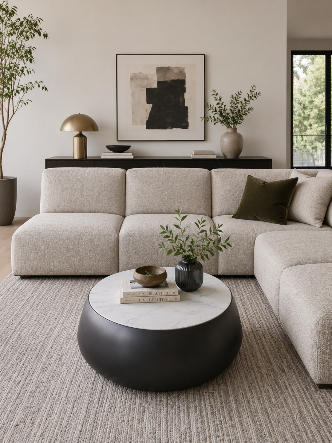 The Royal Crest Luxury Marble Coffee Table with Geometric Metal Base, Sculptural Design & Rich Finish for Modern Statement Living Rooms