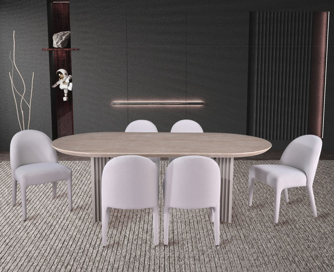 Serenza Beige 7-Piece Dining Set with Pedestal Base Table