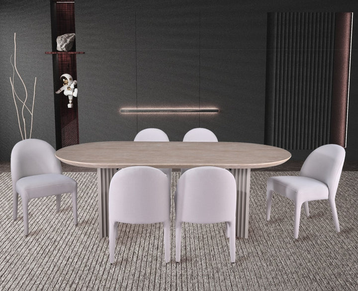 Serenza Beige 7-Piece Dining Set with Pedestal Base Table