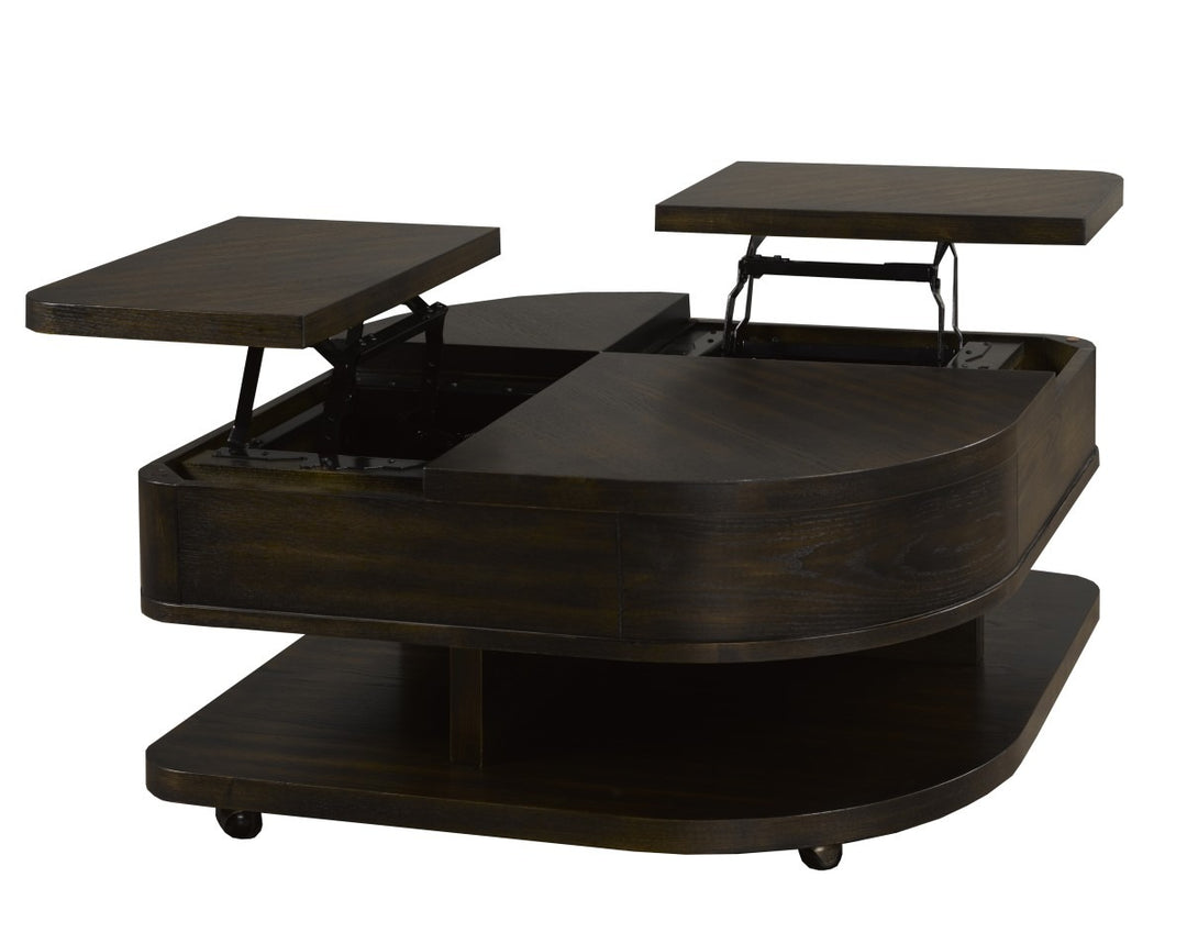 Seraphina Luxury Lift-Top Coffee Table with Dual Storage, Mobile Casters & Dark Wood Finish for Modern Functional Living Rooms