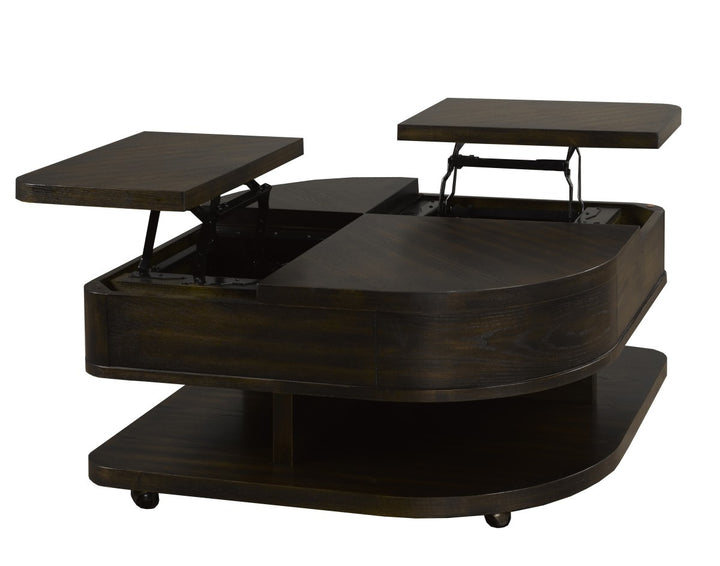 Seraphina Luxury Lift-Top Coffee Table with Dual Storage, Mobile Casters & Dark Wood Finish for Modern Functional Living Rooms