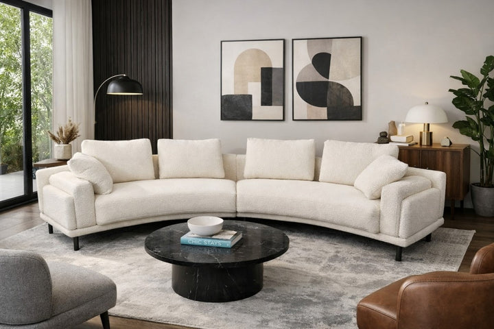 Norevra Modern Curved Upholstered Sofa with High-Resilience Foam Cushions &amp; Metal Legs