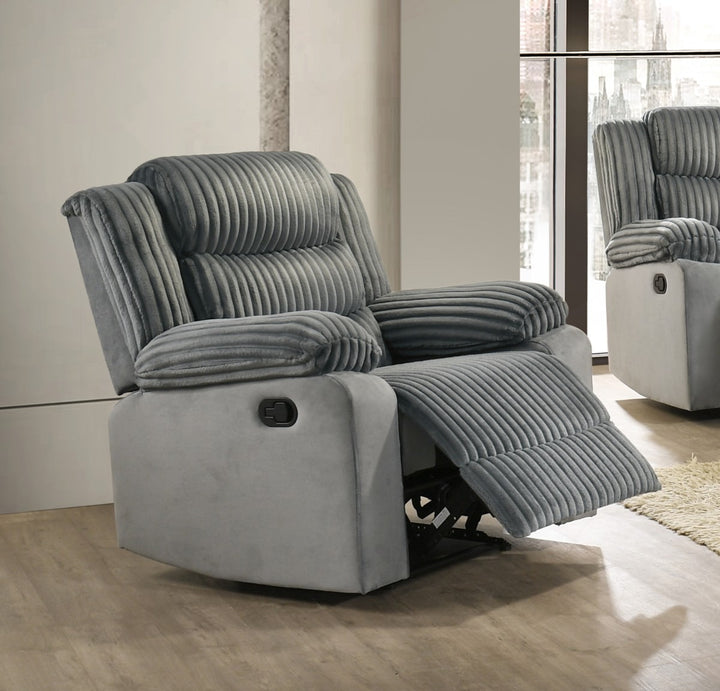 Corsa Recliner – Premium Grey Corduroy Fabric Upholstery with Full Foam Seating, Horizontal Tufted Cushions &amp; Smooth Reclining Mechanism for Modern Living Spaces