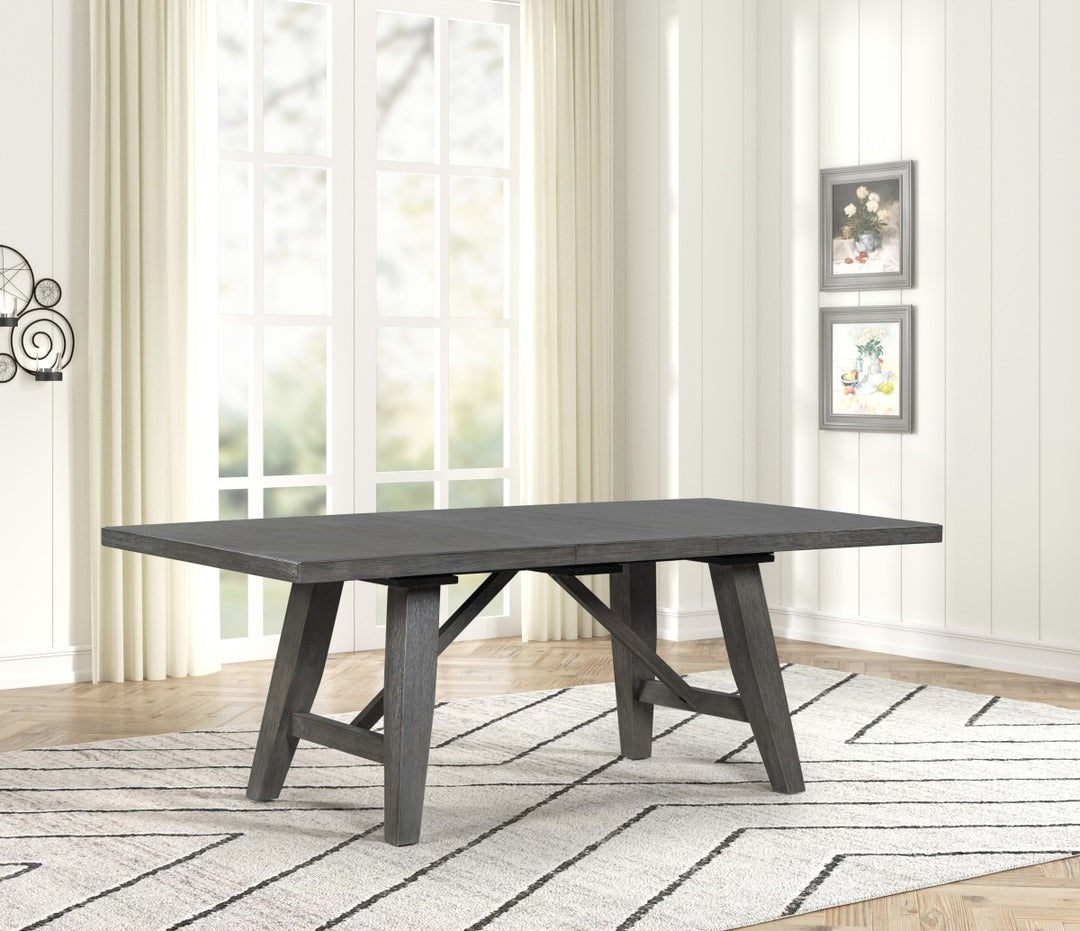 Ironvale Transitional Extendable Dining Table with 18" Removable Extension Leaf and Distressed Grey Finish