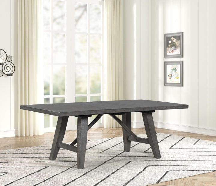 Ironvale Transitional Extendable Dining Table with 18" Removable Extension Leaf and Distressed Grey Finish