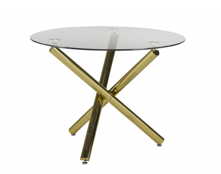 Marcell Contemporary Glass Dining Table with Gold Finished Legs & Modern X-Frame Base
