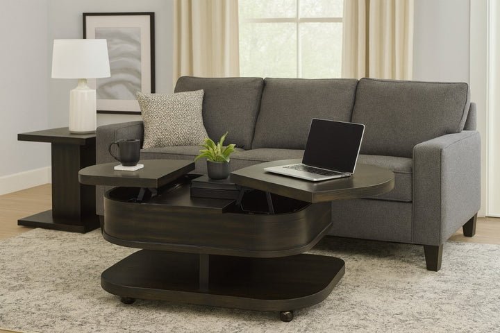 Seraphina Luxury Lift-Top Coffee Table with Dual Storage, Mobile Casters & Dark Wood Finish for Modern Functional Living Rooms