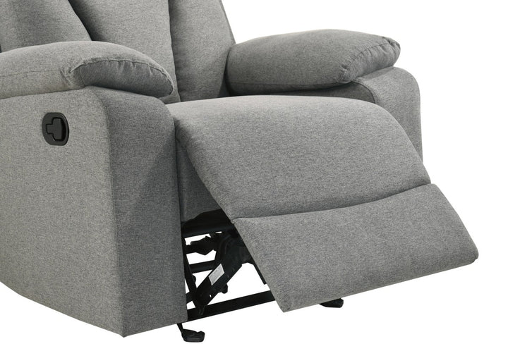 Vento Glider/Recliner – Premium Grey Plush Fabric Upholstery with Full Foam Seating, Pillow Top Armrests & Smooth Rocker Reclining Mechanism for Everyday Comfort