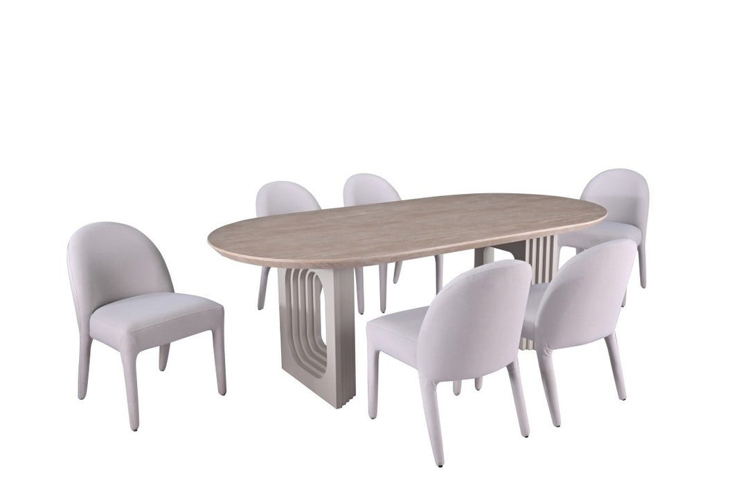 Serenza Beige 7-Piece Dining Set with Pedestal Base Table