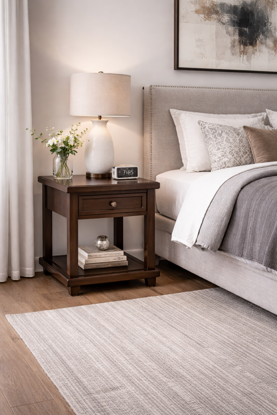 Arden Peak Solid Wood Nightstand – Bedside Table with Storage Drawer, Open Shelf, Framed Design and Timeless Bedroom Side Table Furniture