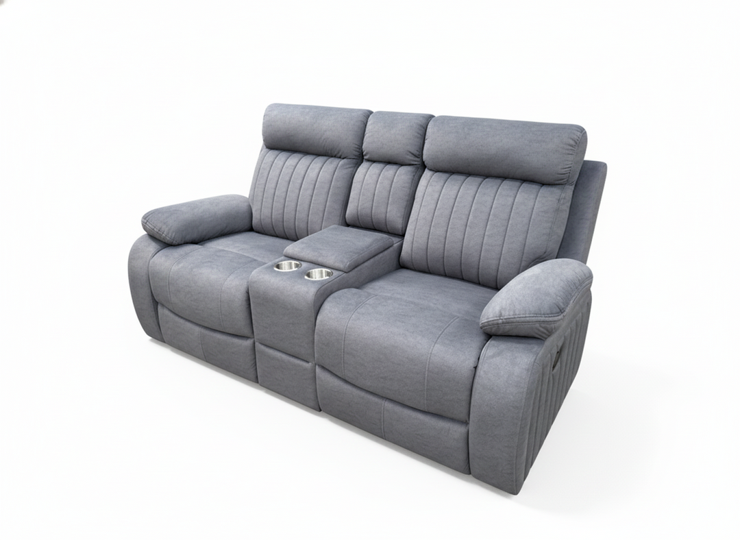 Oakshire Grey Recliner Loveseat – Premium Fabric Comfort Seating with Storage Console, Cup Holders, Smooth Reclining Function And Contemporary Design for Living Room