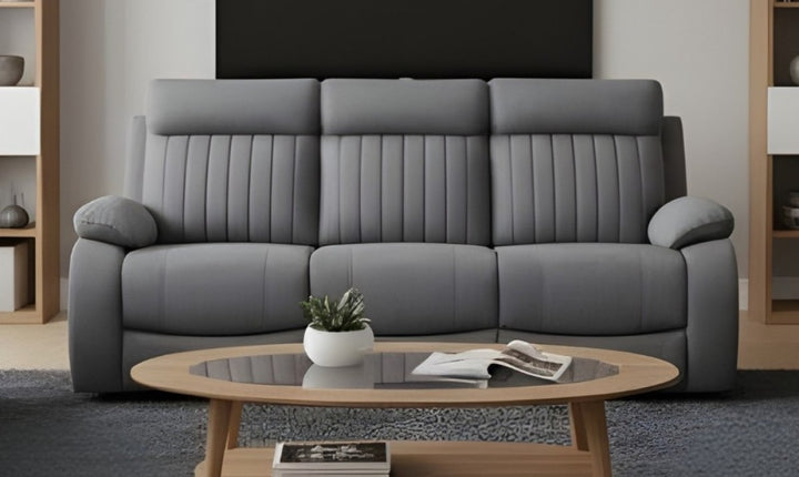 Ivydale Dark Grey Recliner Sofa with Fold-Down Tray And Cup Holders
