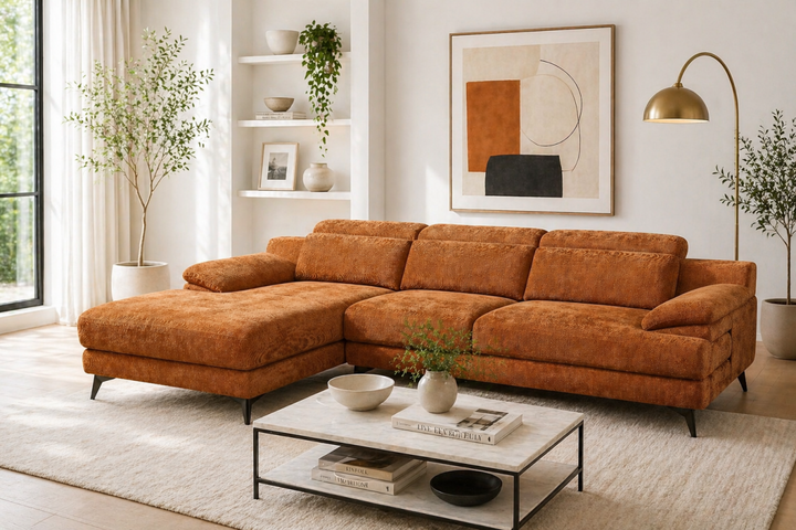 Hollowmere Caramel Brown Polyester Fabric Sectional Sofa with Pocket Spring Seating