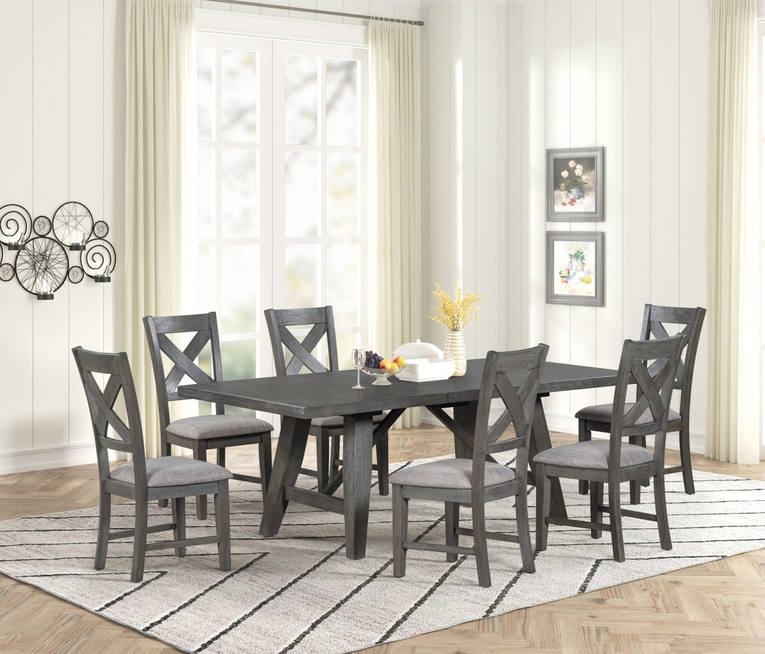 Ironvale Transitional Extendable Dining Table with 18" Removable Extension Leaf and Distressed Grey Finish