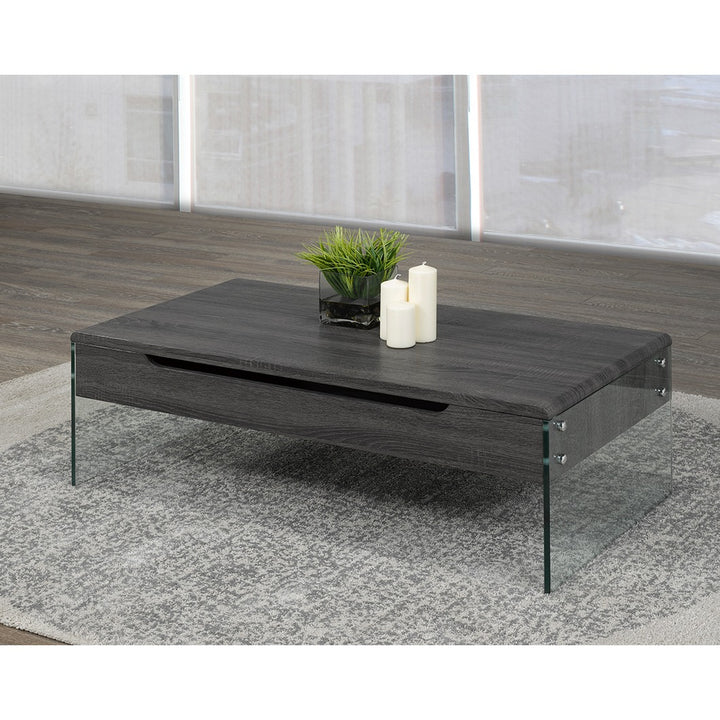 Willowcrest Contemporary Lift-Top Coffee Table with Hidden Storage Compartment and Tempered Glass Frame