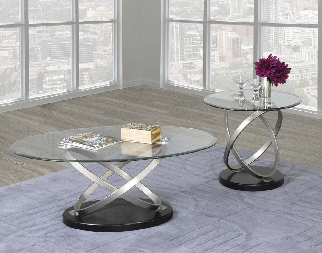 Solvane Premium Luxury Living Room Set with Beveled Glass Top and Modern Sculptural Chrome Pedestal Design