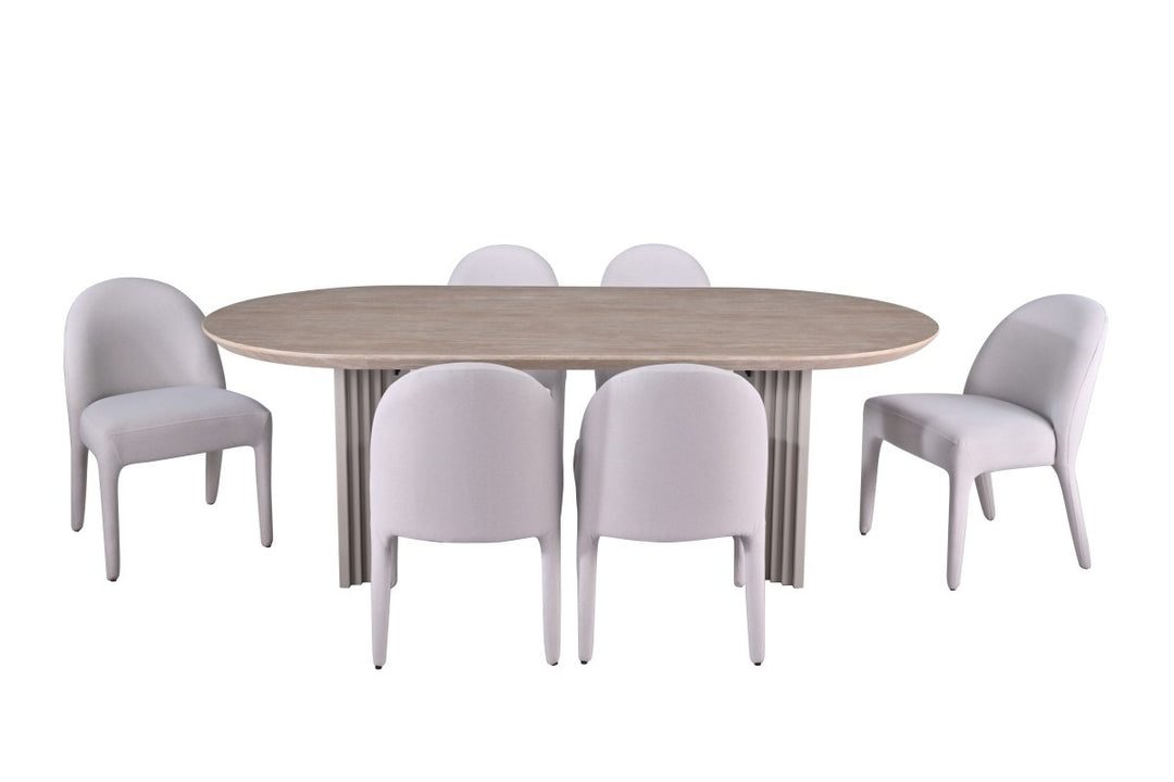 Serenza Beige 7-Piece Dining Set with Pedestal Base Table